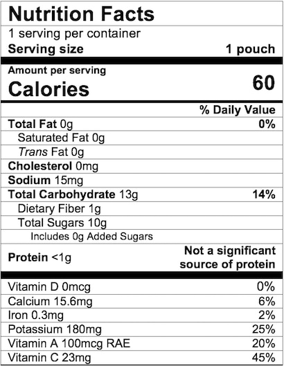 Nutrition Facts Mango Apple Carrot Kale