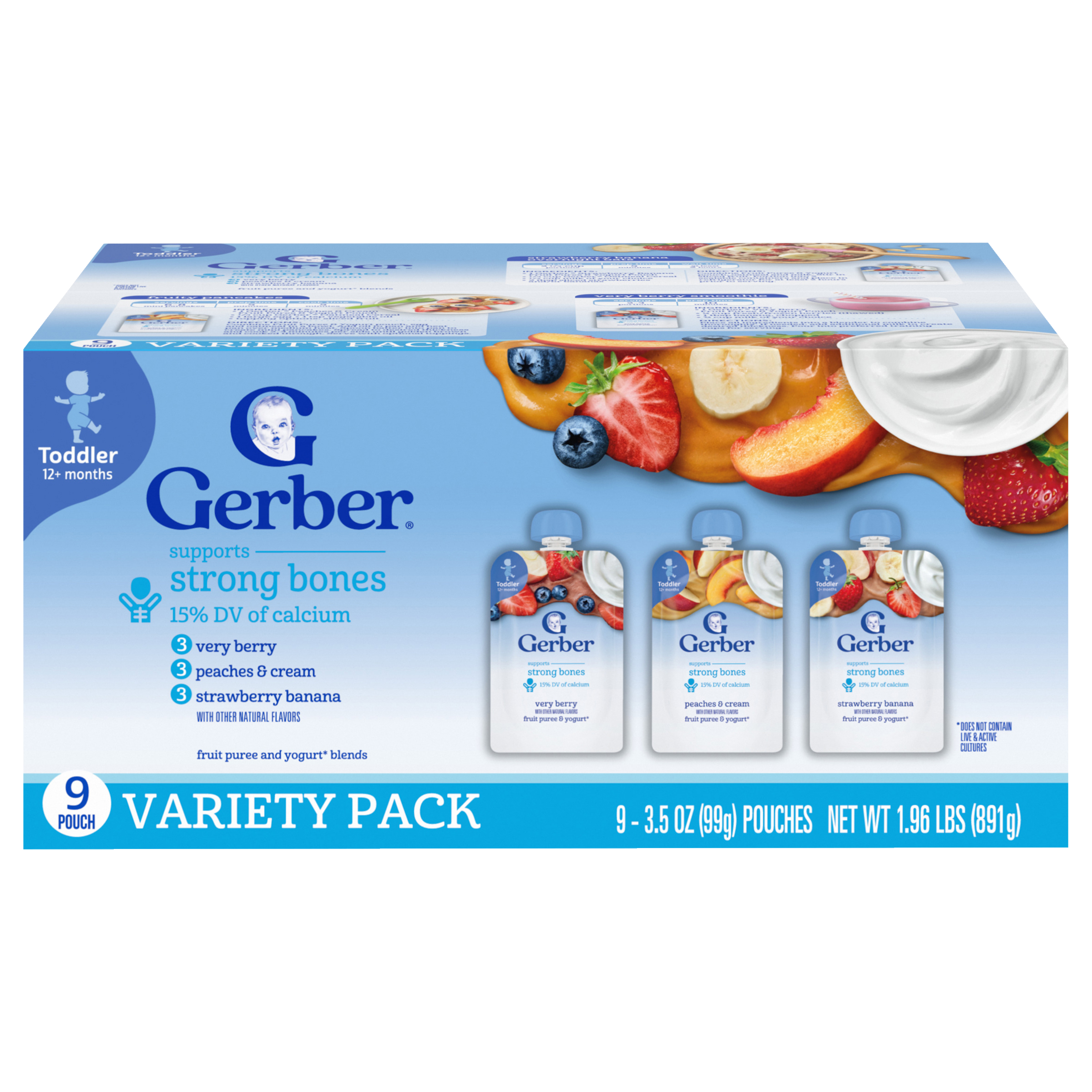 Very Berry, Peaches & Cream & Strawberry Banana Fruit & Yogurt Toddler Food Variety Pack 