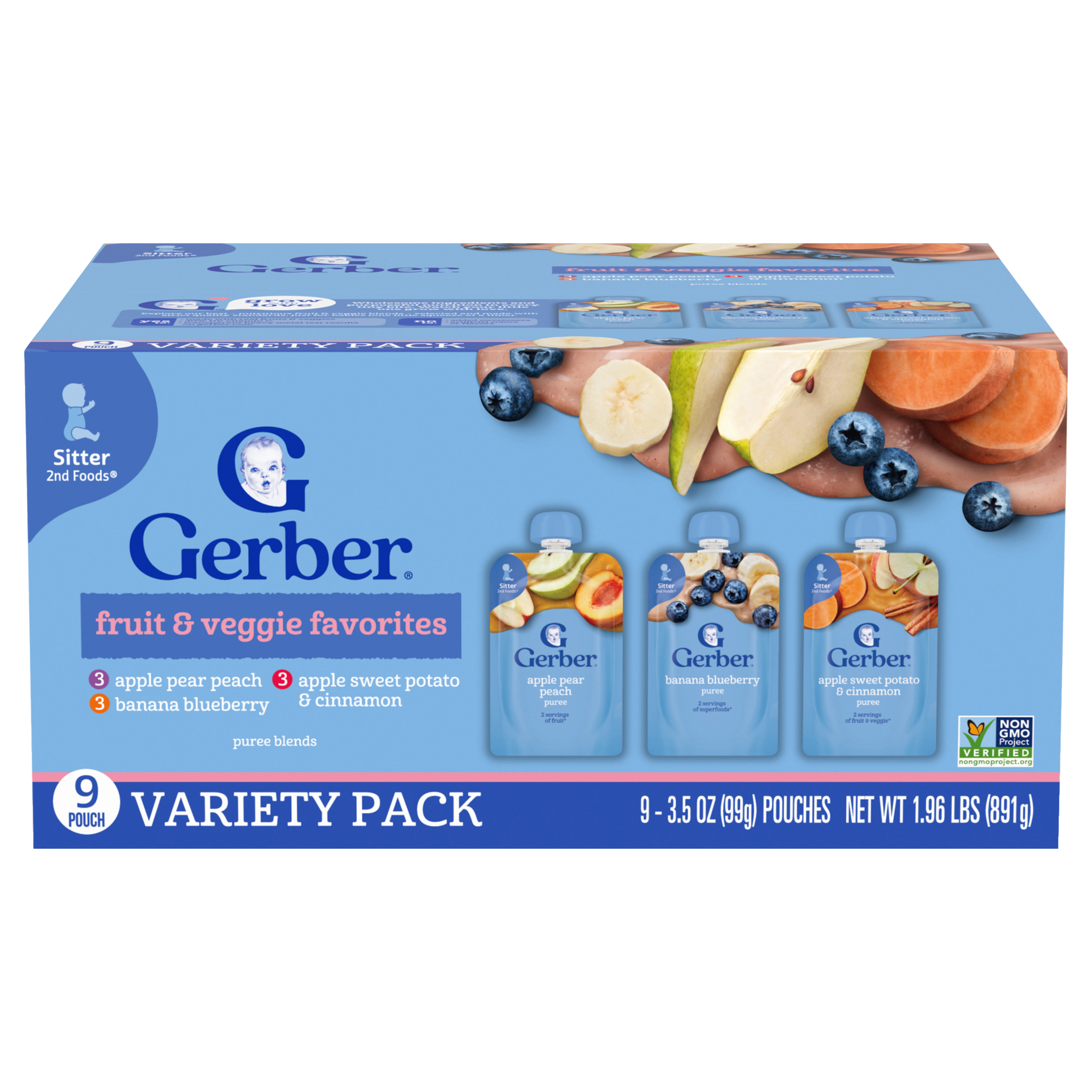 Banana Blueberry, Apple Pear Peach & Apple Sweet Potato Value Pack of Toddler Pouches